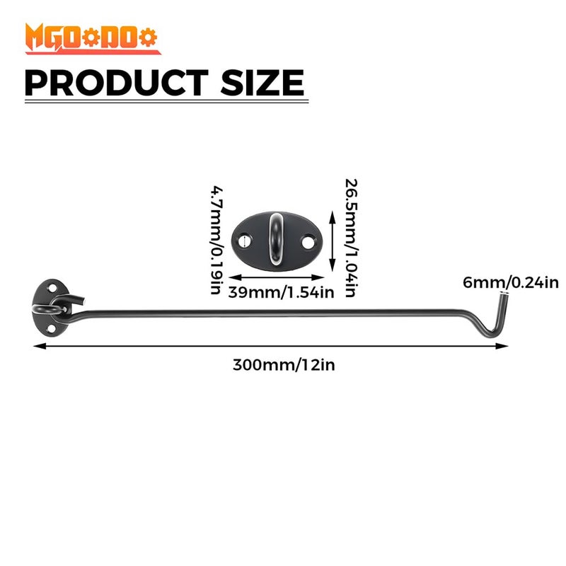 Mgoodoo 12 Inch Black Hook and Eye Latch,2 Pack Stainless Steel Barn Door Latch, Heavy Duty Privacy Lock for Sliding Doors, Barn Door, Gate, Shed, Window, Cabinet - Image 4